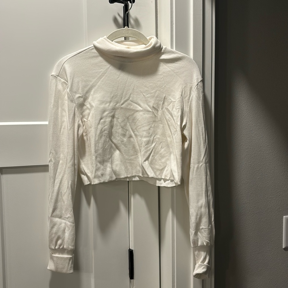 cropped white turtleneck